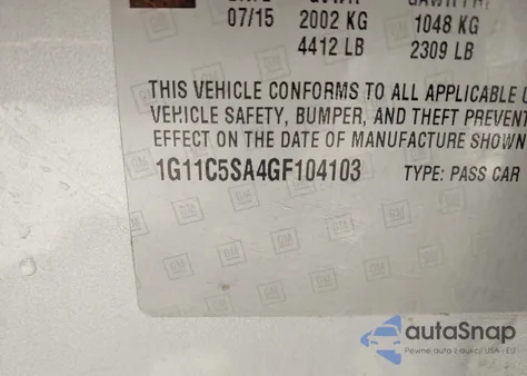 2016 Chevrolet Malibu Limited Lt из США, поврежденный, VIN 1G11C5SA4GF104103